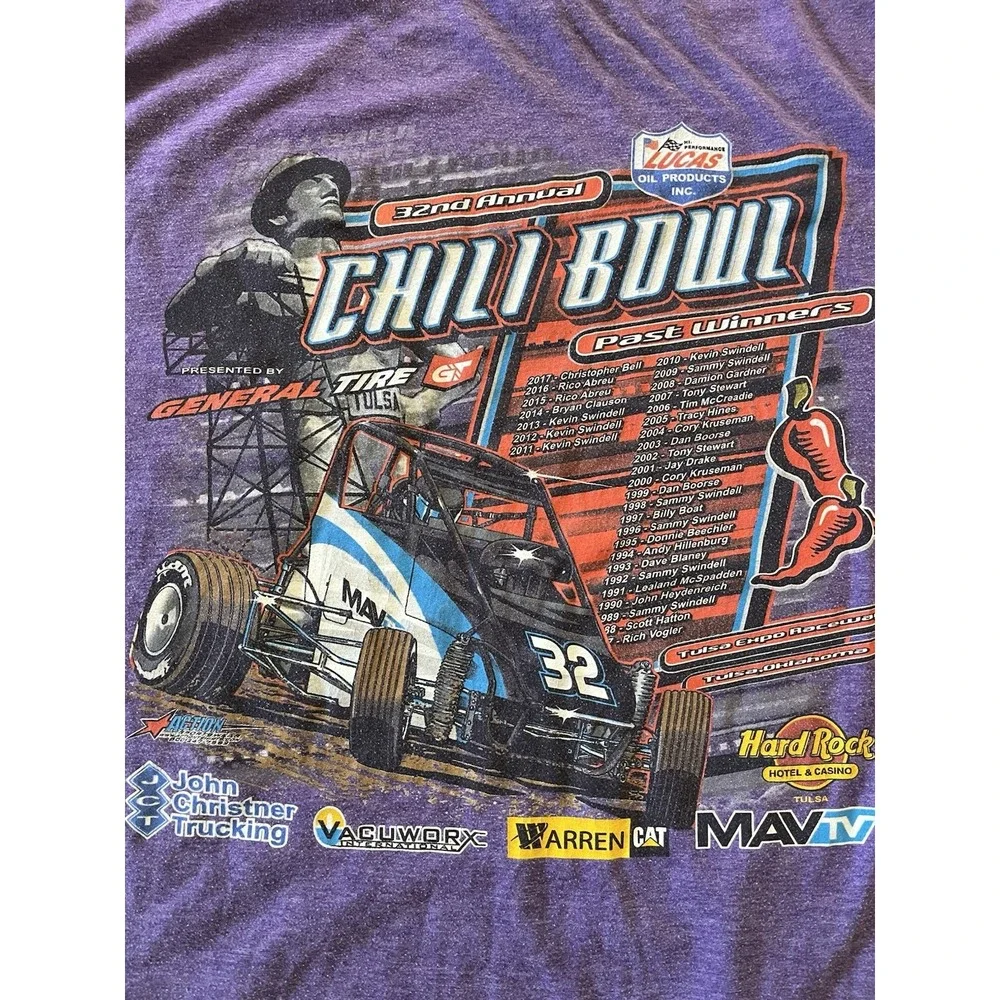 2018 Tulsa Chili Bowl Midget Racing Purple T-Shirt -‎ Two Sided - Men's Large